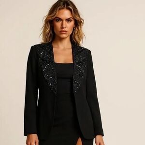 Vintage Black Beaded Blazer Women's